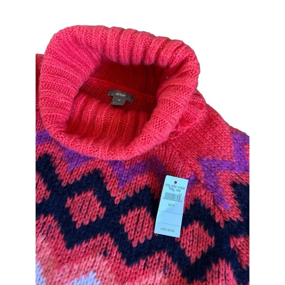 AERIE Wool Laine Blend Fair Isle Oversized Turtleneck Long Sleeve Sweater-NWT-M - Picture 2 of 4